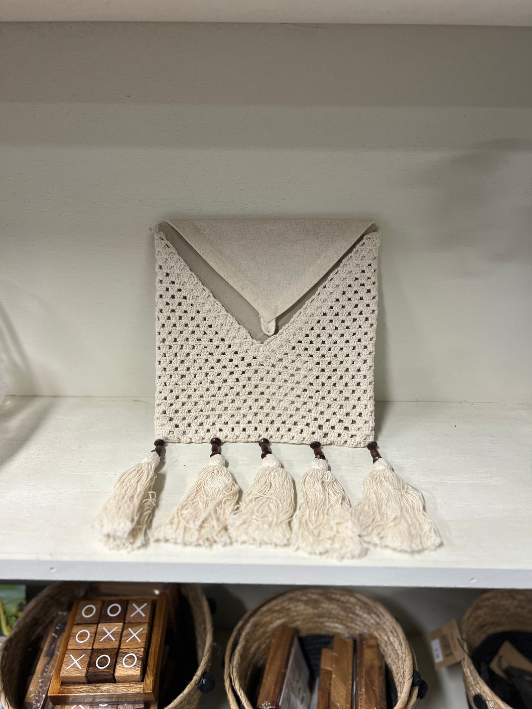 Cream Crochet Hanging Wall Pocket Organizer