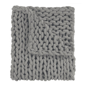 Gray Chenille Chunky Knit Throw