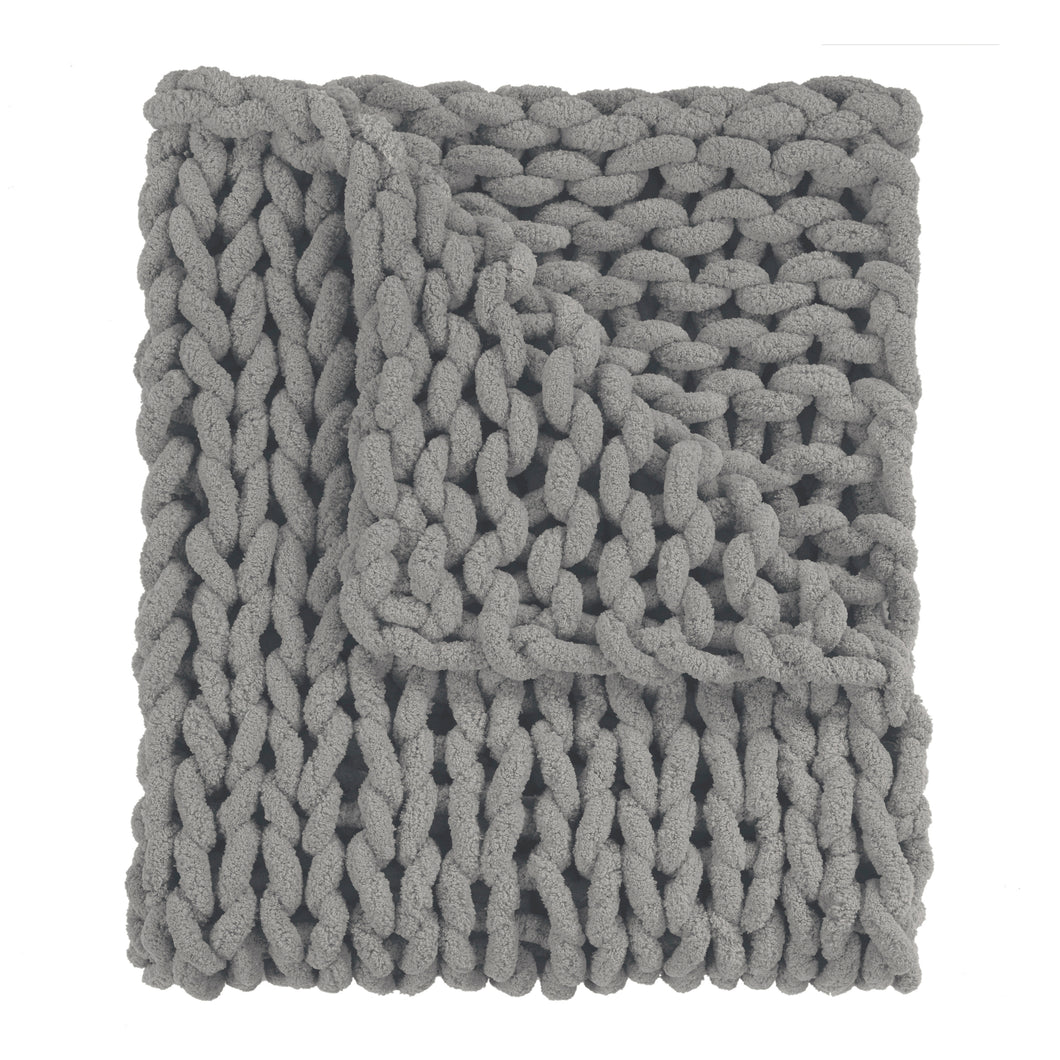 Gray Chenille Chunky Knit Throw